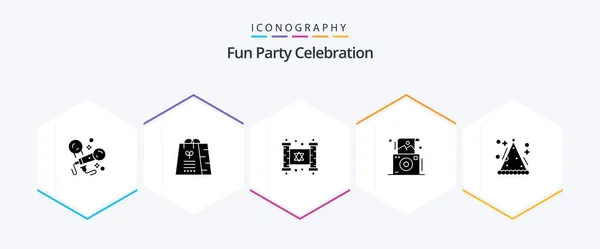 Party Glyph Icon Pack Including Hat Polaroid Hanukkah Photography Camera — Stock Vector