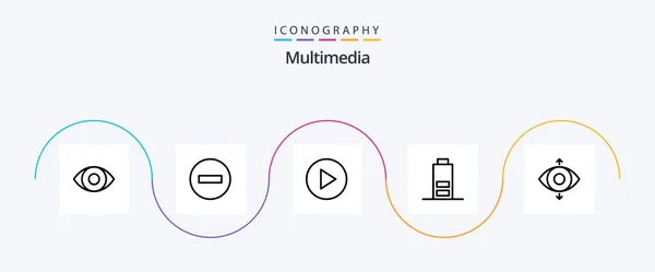Multimediální Linka Icon Pack Včetně Pohled Multimédia Soustředit Multimédia — Stockový vektor
