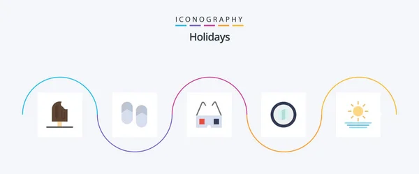 Holidays Flat Icon Pack Including Sun Beach Slippers Map Holiday — Archivo Imágenes Vectoriales
