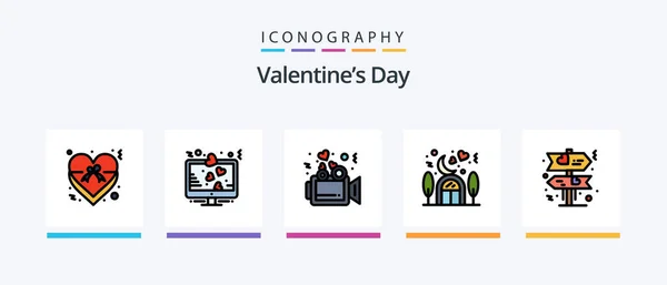 Valentines Day Line Filled Icon Pack Including Love Flower Dating — Stockvector