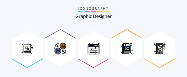Graphic Designer Filledline Icon Pack Including Designing Creativity Web Options — Stock vektor