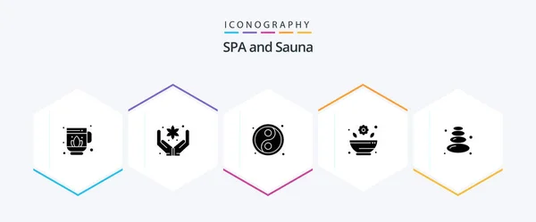 Sauna Glyph Icon Pack Including Yin Stone Sauna — Stock Vector