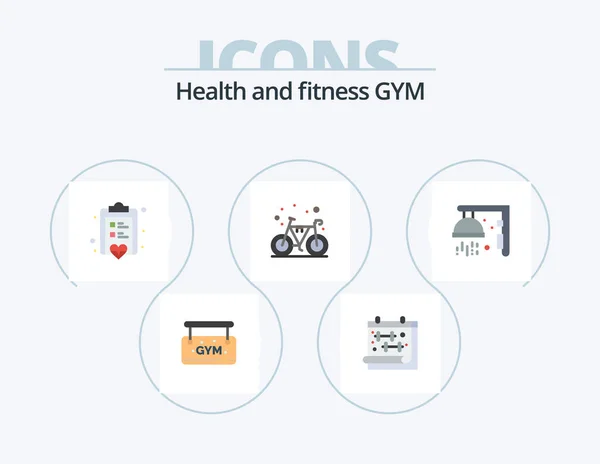 Gym Flat Icon Pack Icon Design Shower Fitness Checklist Gym — Stock Vector