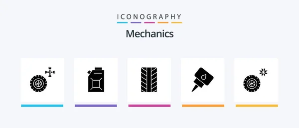 Mechanics Glyph Icon Pack Including Engine Wheel Creative Icons Design — Archivo Imágenes Vectoriales