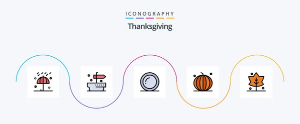 Thanks Giving Line Filled Flat Icon Pack Including Leaf Thanksgiving — Stock Vector