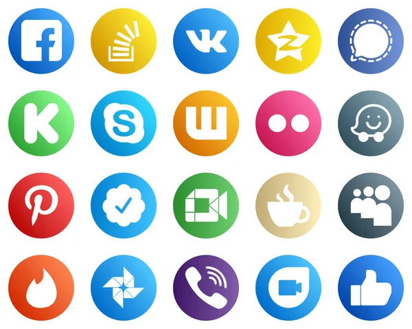 20 Essential Social Media Icons such as chat. funding. qzone. kickstarter and mesenger icons. Fully editable and unique