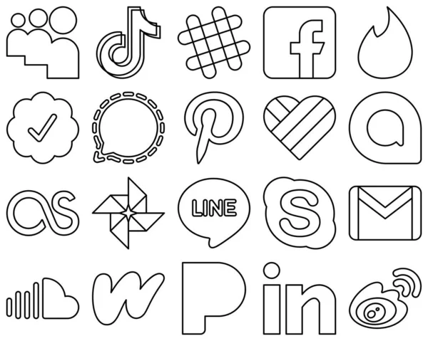 Premium Black Line Social Media Icons Google Allo Pinterest Signal — Stock vektor
