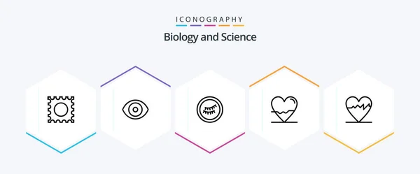 Biology Line Icon Pack Including Pulse Beat Heart Science — Wektor stockowy