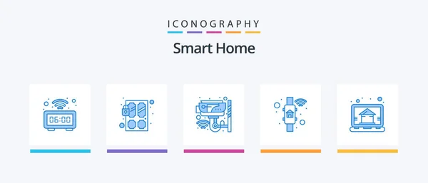 Smart Home Blue Icon Pack Including Control Access Technology Surveillance — Vetor de Stock