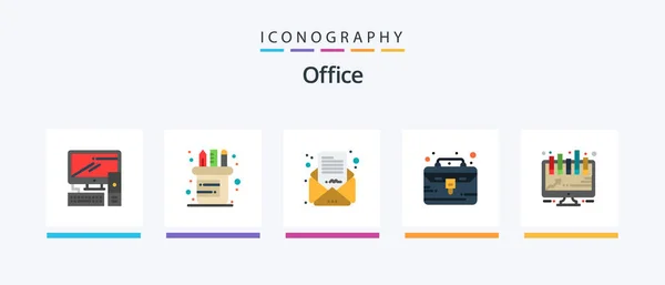 Office Flat Icon Pack Inclusief Presentatie Analyse Mail Een Ding — Stockvector
