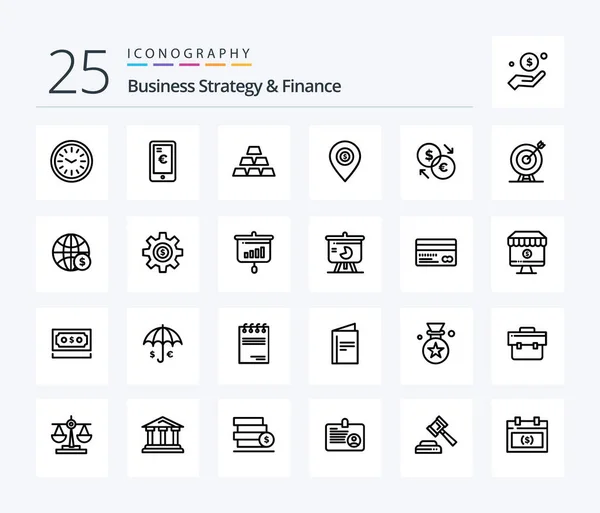 Business Strategy Finance Line Icon Pack Mit Pin Standort Einkaufen — Stockvektor
