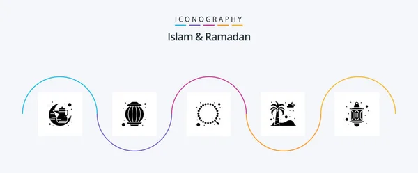 Islam Ramadan Glyph Icon Pack Mit Licht Kiefer Muslime Palme — Stockvektor