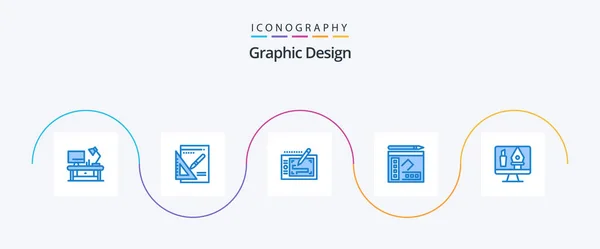 Diseño Gráfico Blue Icon Pack Incluye Edición Escritor Tableta Recibido — Archivo Imágenes Vectoriales