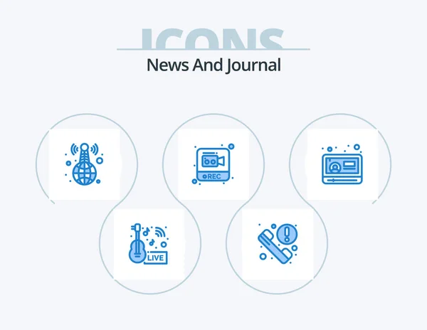 News Blue Icon Pack Icon Design Nachrichten Aufnahme Nachrichten Rekord — Stockvektor