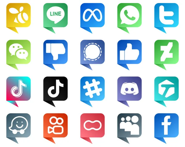 Chat Bubble Style Social Media Icons Pack Icons Tiktok Facebook — Stock Vector
