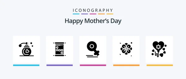 Happy Mothers Day Glyph Icon Pack Including Nature Flower Mom — Stockvector