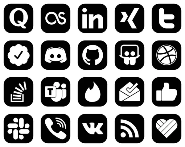 Unique White Social Media Icons Black Background Question Dribbble Twitter — Stock Vector
