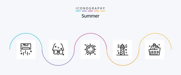 Summer Line Icon Pack Including Ocean Beach Sun Sunshine Sun — Stockvektor