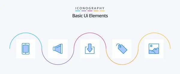 Basic Elements Blue Icon Pack Including Sun Gallery Image Label — ストックベクタ