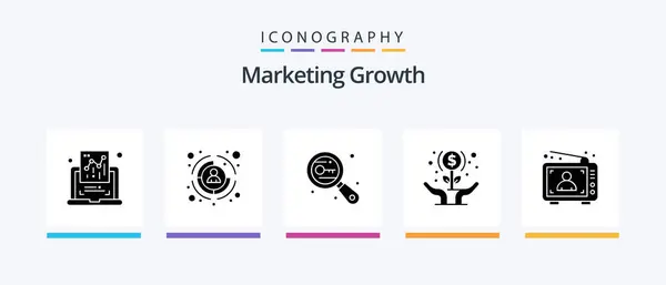 Marketing Growth Glyph Icon Pack Including Investment Growth Key Flower — Stock Vector