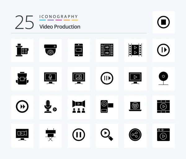 Production Vidéo Solid Glyph Icône Pack Compris Les Médias Cctv — Image vectorielle
