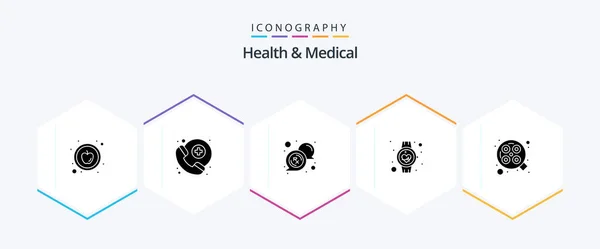 Health And Medical 25 Glyph icon pack including surgery. light. message. smart watch. medical