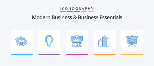 Modern Business Business Essentials Blue Icon Pack Incluye Conexión Negocios — Archivo Imágenes Vectoriales