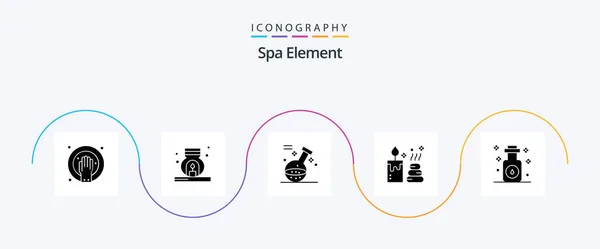Spa Element Glyph Icon Pack Inklusive Olja Aromaterapi Element Ljuset — Stock vektor