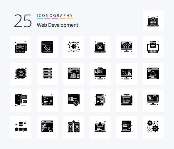 Web Development Solid Glyph Icon Pack Including Serving Web Setting — Stock Vector