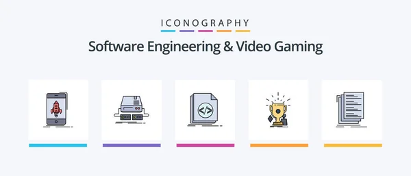 Software Engineering Video Gaming Line Filled Icon Pack Including Developer — Stock Vector
