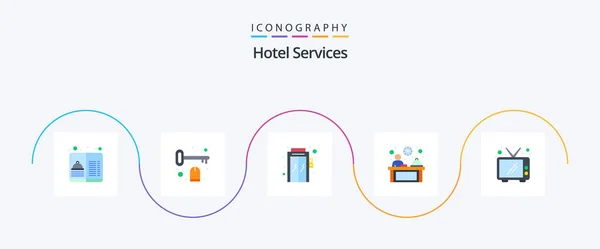 Hotel Services Flat Icon Pack Including Communication Elevator Reception Hotel — Stockvector