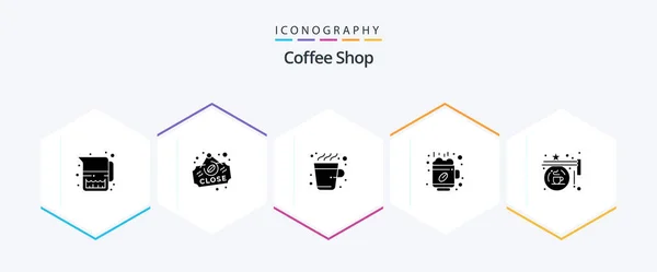 Coffee Shop Glyph Pictogram Verpakking Inclusief Koffie Een Kopje Koffie — Stockvector