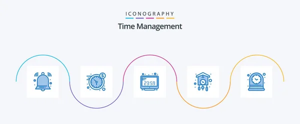 Time Management Blue Icon Pack Including Old Clock Clock Home — Vettoriale Stock