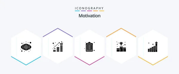 Motivation Glyph Icon Pack Including Graph Medal Money First Position — Stock vektor