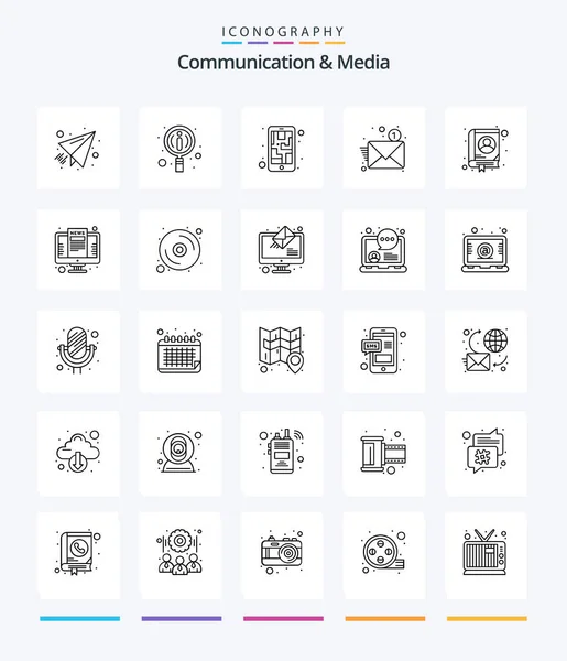Creative Communication Media Outline Icon Pack Contact Address Mobile Letter — Vettoriale Stock