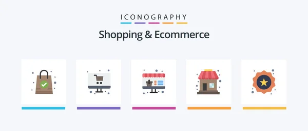Shopping Ecommerce Flat Icon Pack Including Star Sale Label Sale — Διανυσματικό Αρχείο
