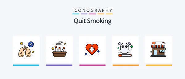 Beenden Sie Das Rauchen Linie Gefüllt Icon Pack Einschließlich Tod — Stockvektor