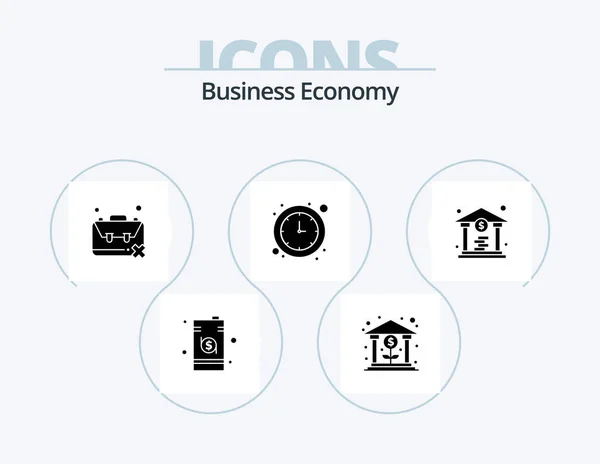 Economia Glyph Icon Pack Icon Design Tempo Economia Crescimento Banca — Vetor de Stock