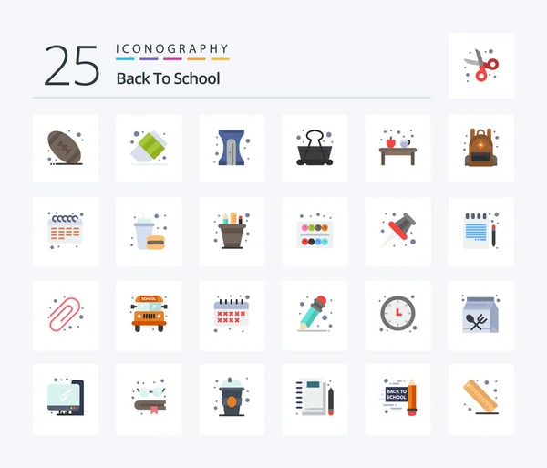Back School Flat Color Icon Pack Including Education Cup Pencil — Stock Vector