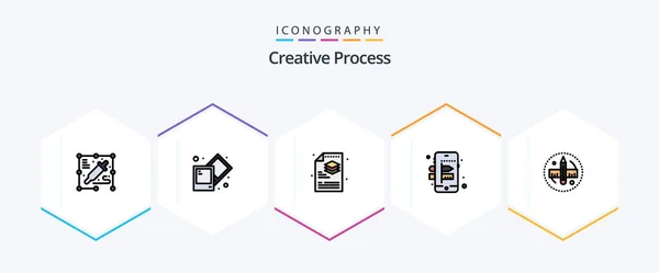Pack Icônes Creative Process Filledline Inclus Souverain Dossier Crayon Processus — Image vectorielle