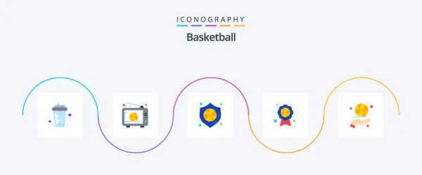 Basketball Flat Icon Pack Including Basketball Spinning Badge Match Award — Stock Vector