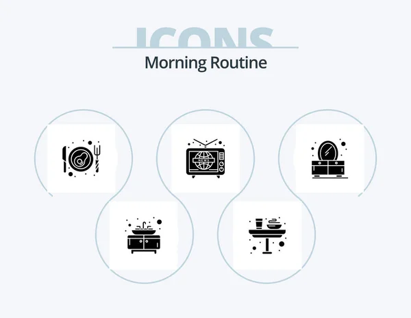 Morning Routine Glyph Icon Pack Icon Design Mirror Bedroom Bacon — Wektor stockowy