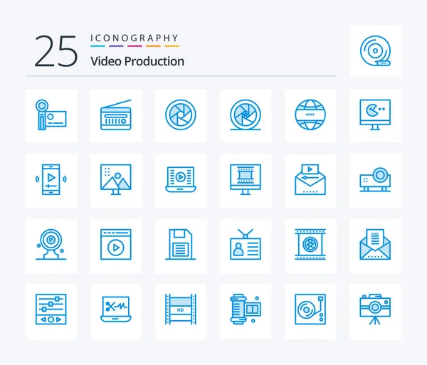 Video Production Blue Color Icon Pack Including Superhero Featured Star — Stockvektor