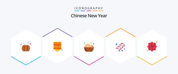 Chinese New Year Flat Icon Pack Including Flower China Chinese — Vettoriale Stock