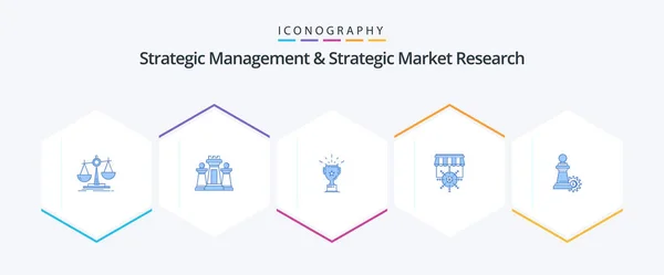 Stratejik Yönetim Stratejik Piyasa Araştırma Mavi Simge Paketi Alışveriş Taktik — Stok Vektör
