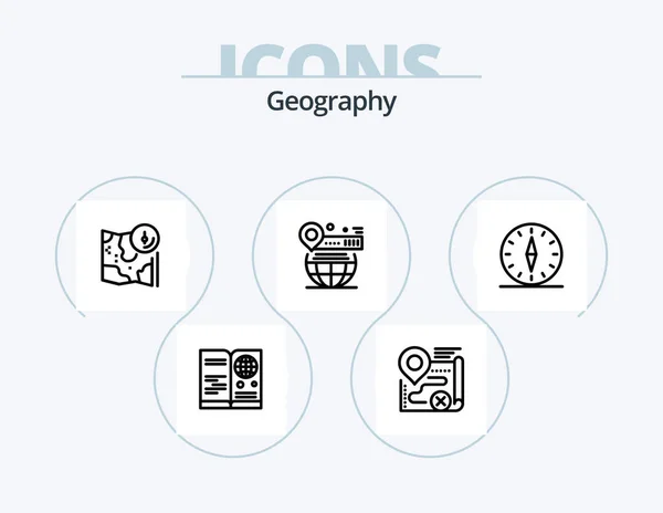 Geo Graphy Line Icon Pack Icon Design Lume Harta Plantă — Vector de stoc