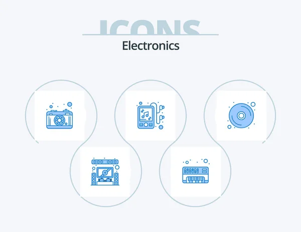 Elektronik Blå Ikon Pack Ikon Design Disk Fotografi Hörlurar — Stock vektor