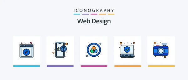 Ligne Web Design Rempli Pack Icônes Comprenant Matériel Web Navigateur — Image vectorielle