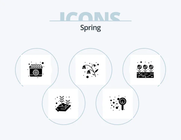 Wiosna Glyph Icon Pack Projekt Ikony Liść Ogród Mydło Kwiaty — Wektor stockowy