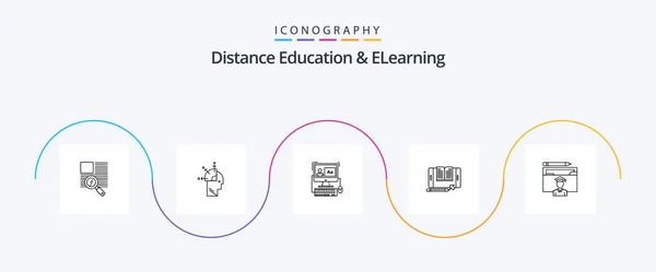 Distance Education Elearning Line Icon Pack Including Avatar Tablet Computer — Vector de stock